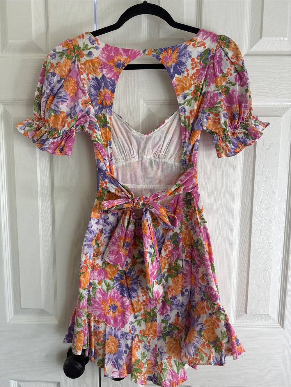 Hello Molly Katie dress Floral V-Neck Puff Mini Pink, Orange & Purple small - Picture 4 of 8